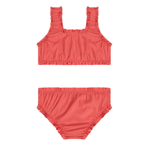 Girls Sailor Red Seersucker Ruffle Edge Bikini