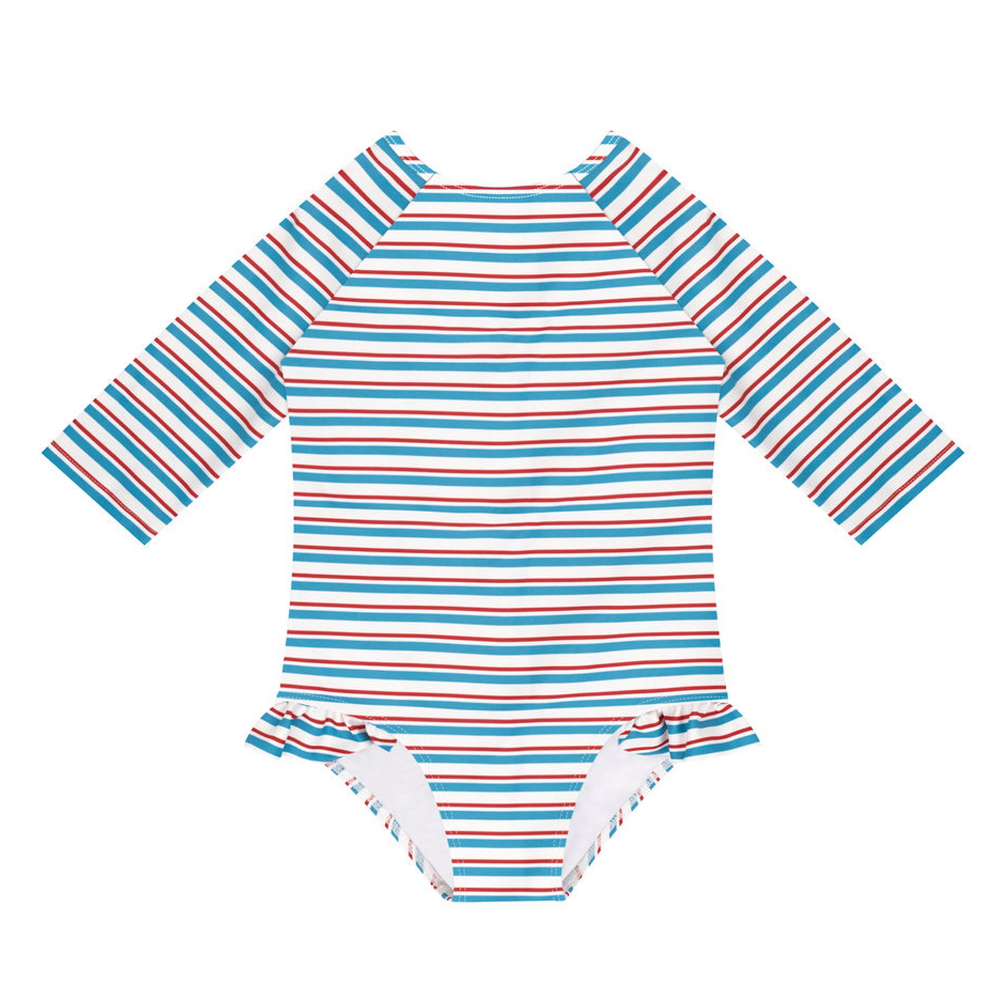 Girls Jetty Stripe Quarter Sleeve Rashguard One Piece