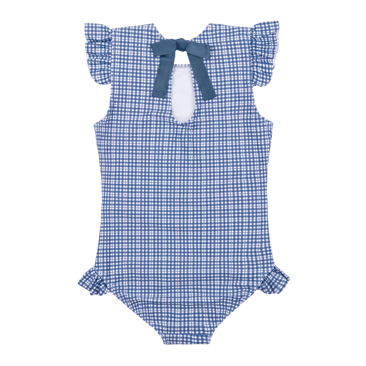Girl’s Newport Navy Gingham Cap Sleeve Rashguard One Piece