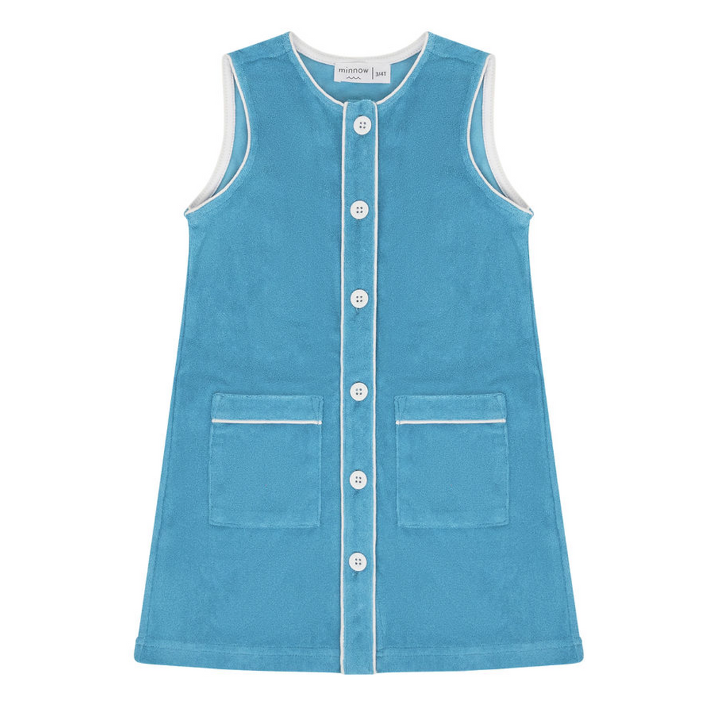 Girls Cerulean Blue Button Down Dress
