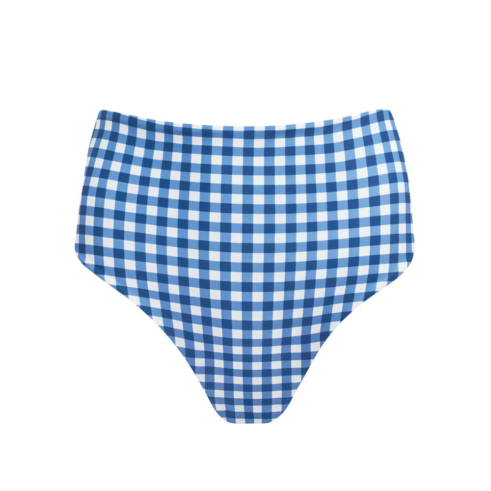 Women's Navy Picnic Gingham High Waisted Bikini Bottom