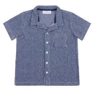 Boy’s Navy Stripe French Terry Button Up