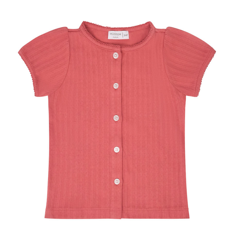 Girls Sailor Red Puff Sleeve Pointelle Shirt