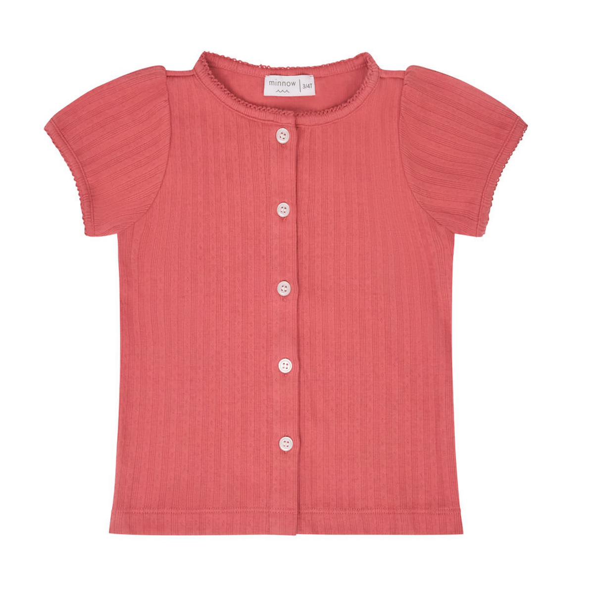Girls Sailor Red Puff Sleeve Pointelle Shirt