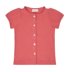 Girls Sailor Red Puff Sleeve Pointelle Shirt
