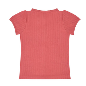 Girls Sailor Red Puff Sleeve Pointelle Shirt