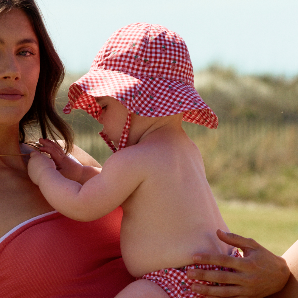 Baby Cranberry Gingham Sun Hat