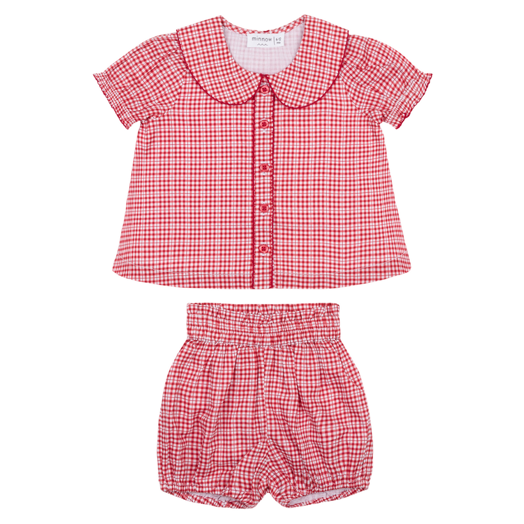 Baby Girl’s Poppy Gingham Rounded Collar Top & Bloomer Set