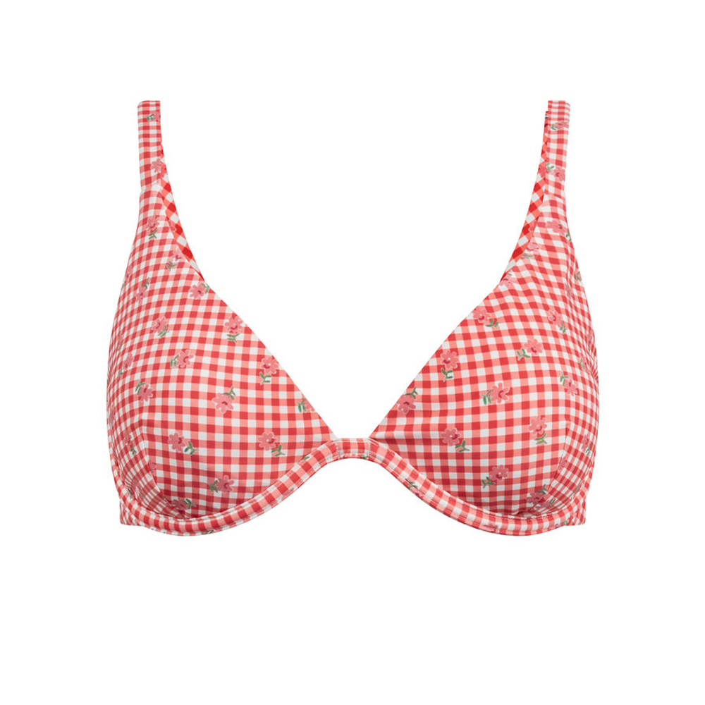 Women's Cranberry Gingham Triangle Bikini Top