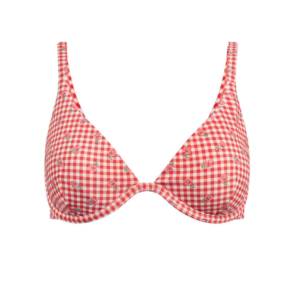 Women's Cranberry Gingham Triangle Bikini Top