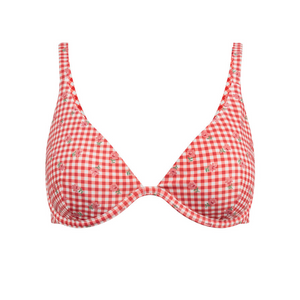 Women's Cranberry Gingham Triangle Bikini Top