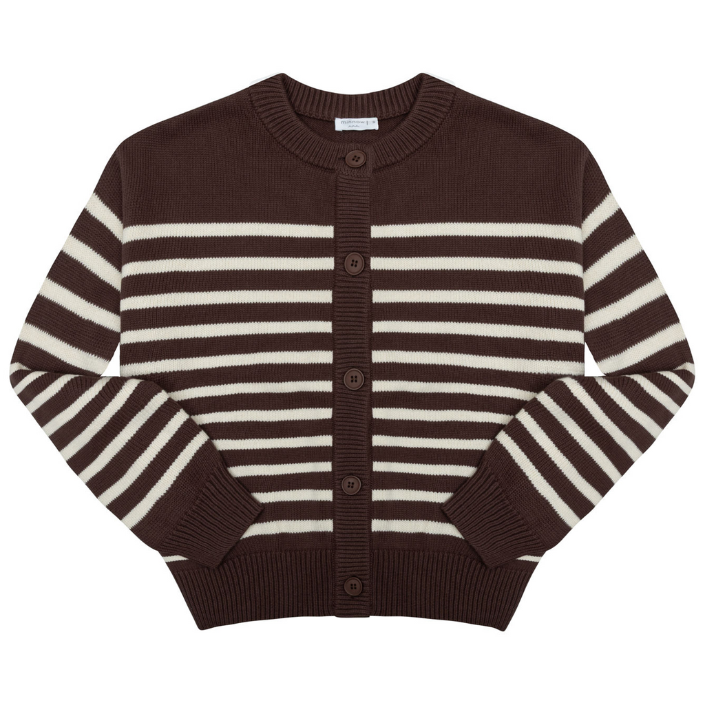Women’s Cacao and Cream Stripe Cropped Knit Cardigan