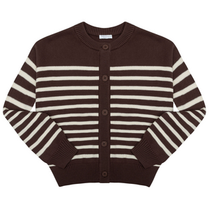 Women’s Cacao and Cream Stripe Cropped Knit Cardigan