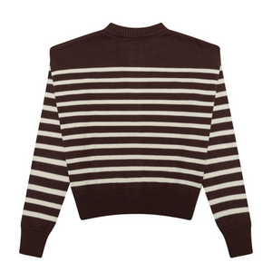 Women’s Cacao and Cream Stripe Cropped Knit Cardigan