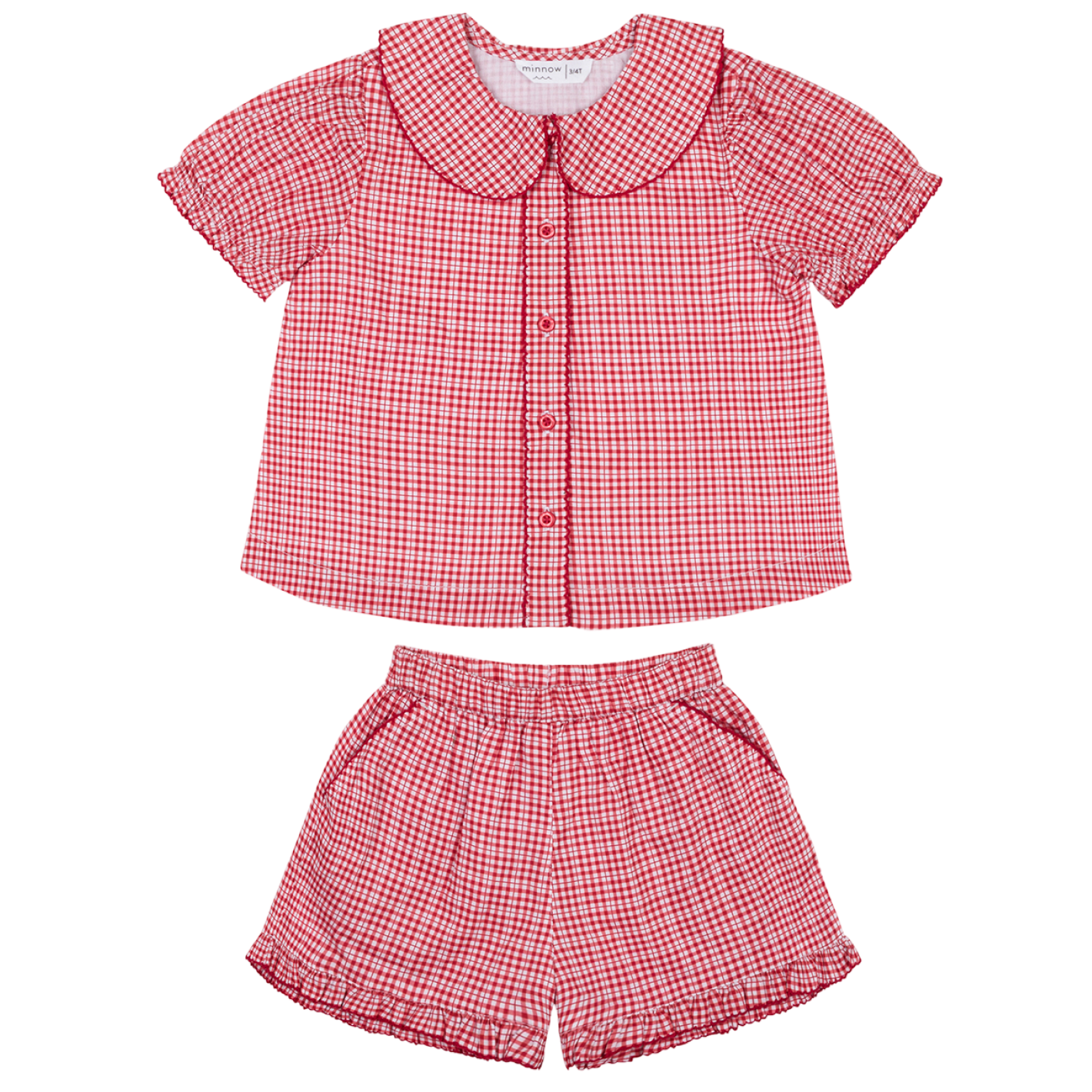 Girl’s Poppy Gingham Puff Sleeve Top & Ruffle Short Set