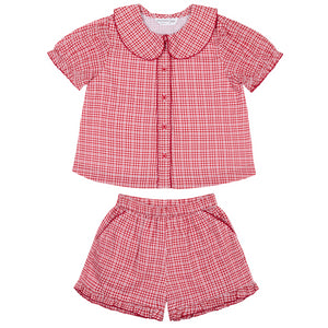 Girl’s Poppy Gingham Puff Sleeve Top & Ruffle Short Set