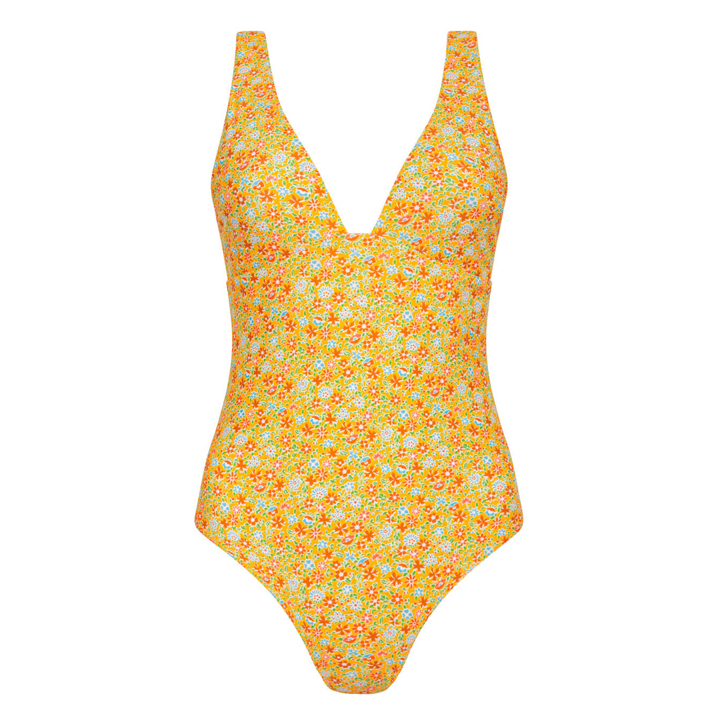 Women’s Marigold Floral V-Neck One Piece