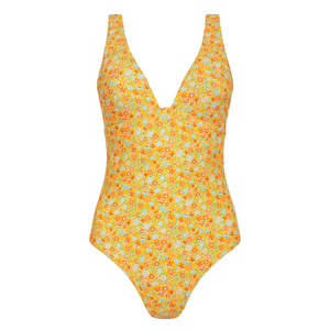 Women’s Marigold Floral V-Neck One Piece