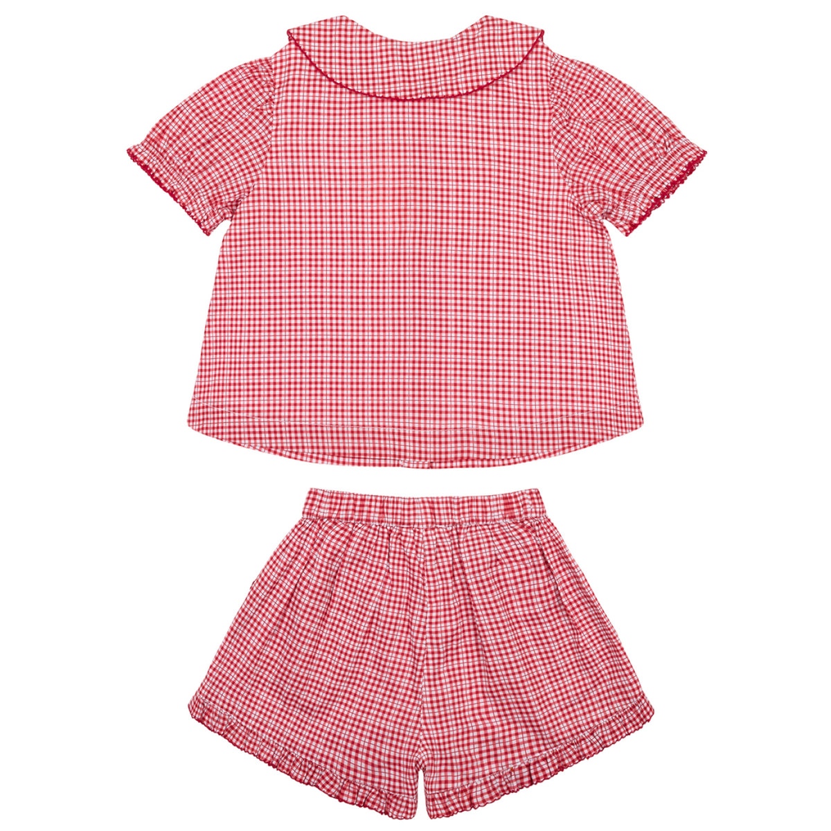 Girl’s Poppy Gingham Puff Sleeve Top & Ruffle Short Set