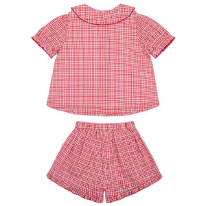 Girl’s Poppy Gingham Puff Sleeve Top & Ruffle Short Set