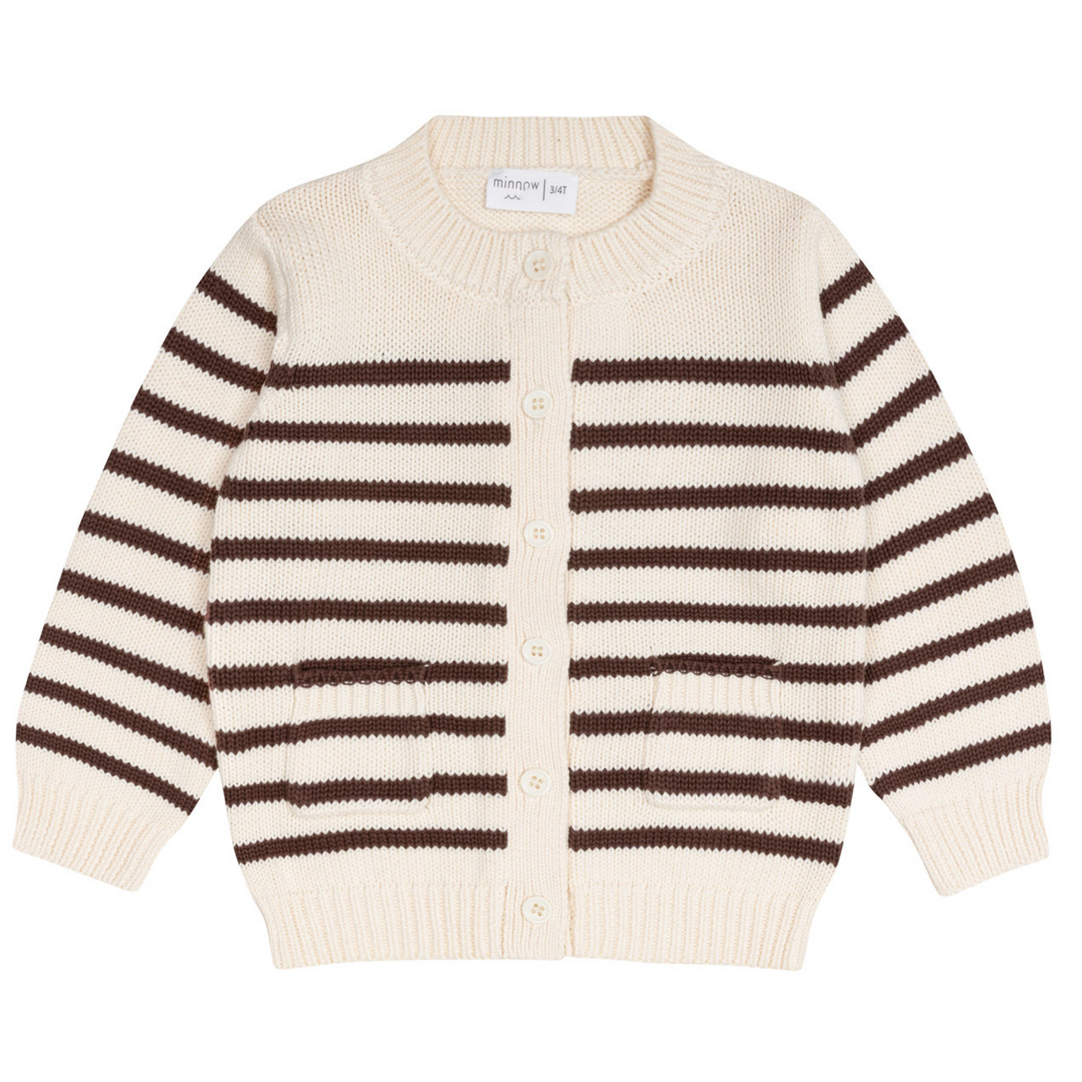 Unisex Cream and Cacao Stripe Knit Cardigan