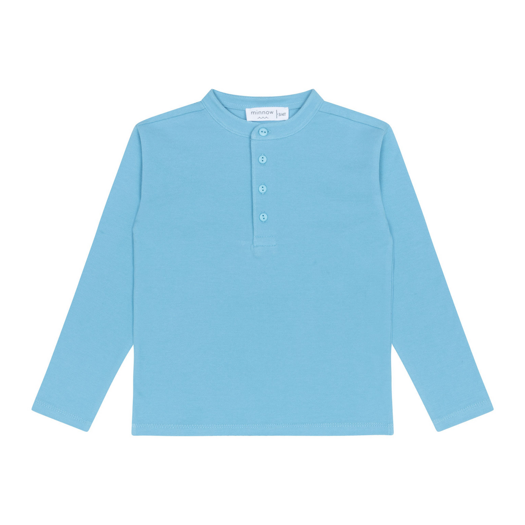 Boys Pura Blue Half Button Shirt with Mandarin Collar