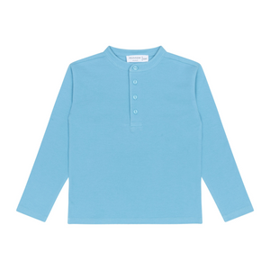 Boys Pura Blue Half Button Shirt with Mandarin Collar