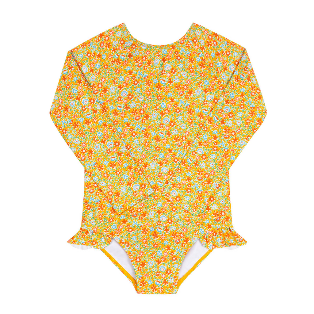 Girls Marigold Floral Rashguard One Piece