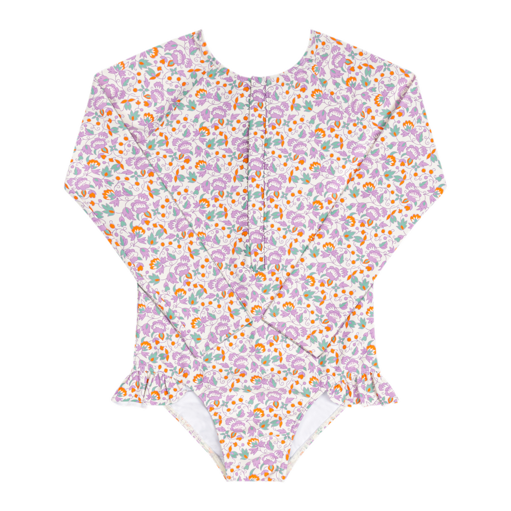 Girls Orchid Floral Front Zip Rashguard One Piece