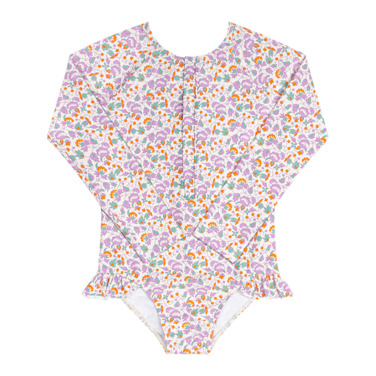 Girls Orchid Floral Front Zip Rashguard One Piece