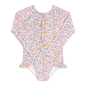 Girls Orchid Floral Front Zip Rashguard One Piece