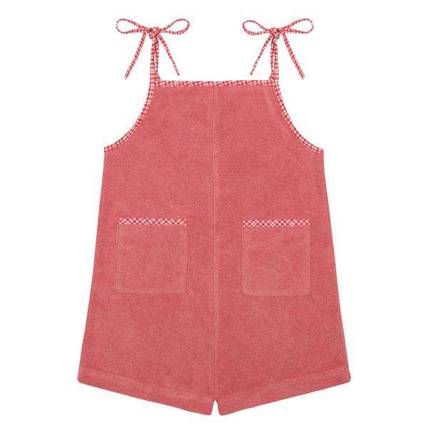 Girl’s Poppy Red French Terry Romper with Tie Straps | Over The Moon