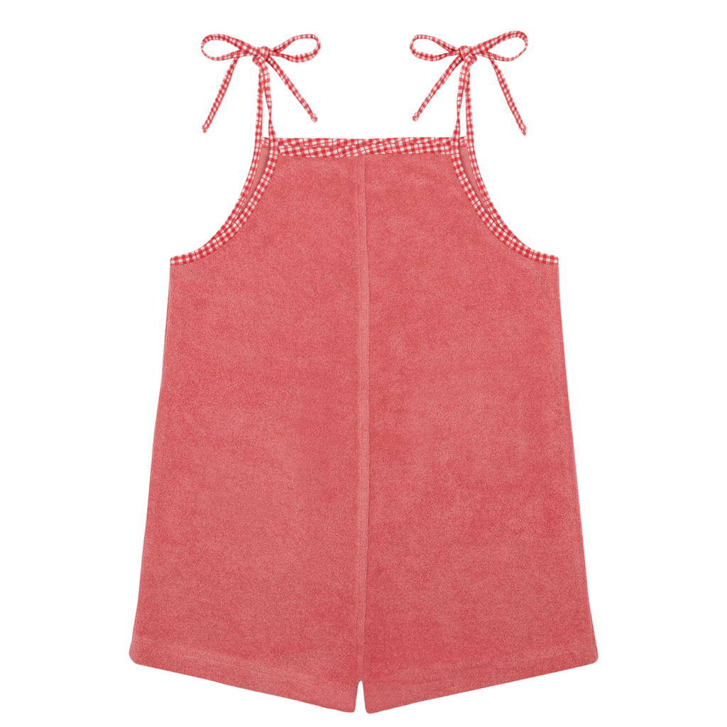 Girl’s Poppy Red French Terry Romper with Tie Straps