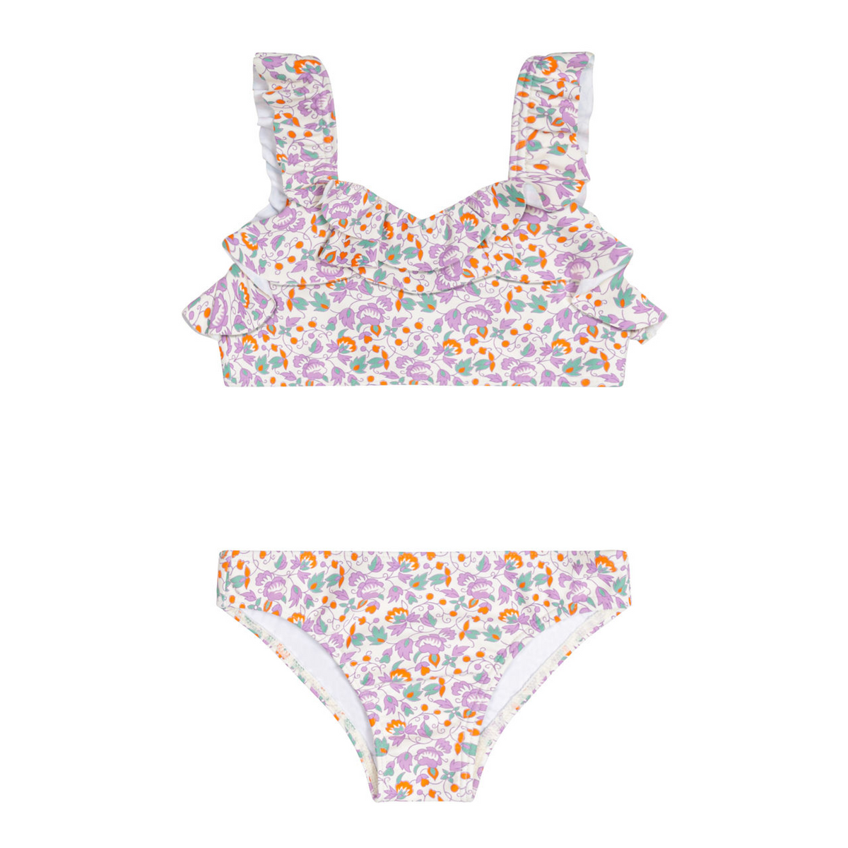 Girls Orchid Floral V-Neck Ruffle Bikini