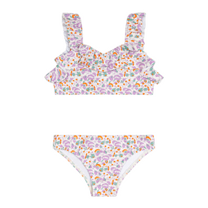 Girls Orchid Floral V-Neck Ruffle Bikini