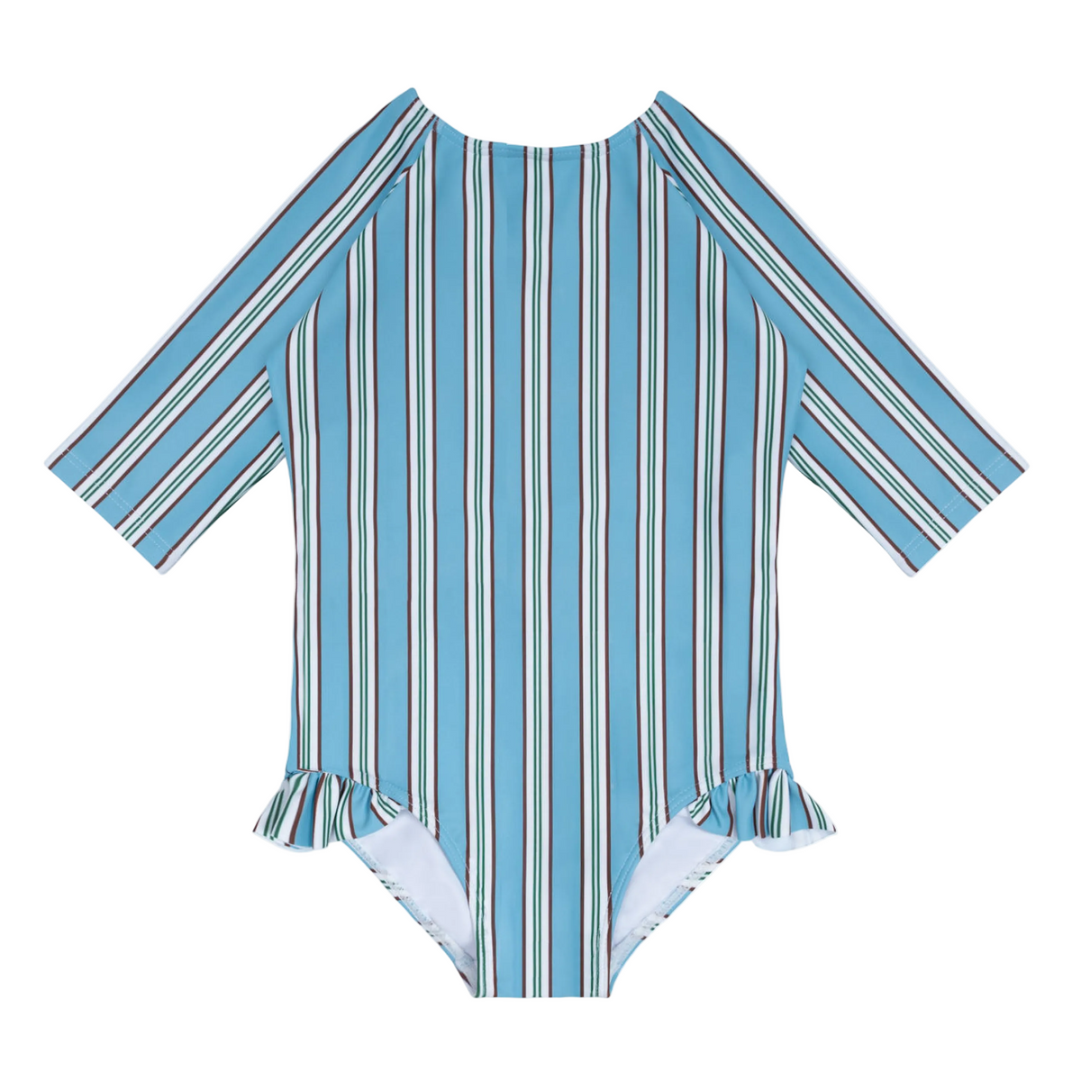 Girls Isla Blue Stripe Quarter Sleeve Rashguard One Piece