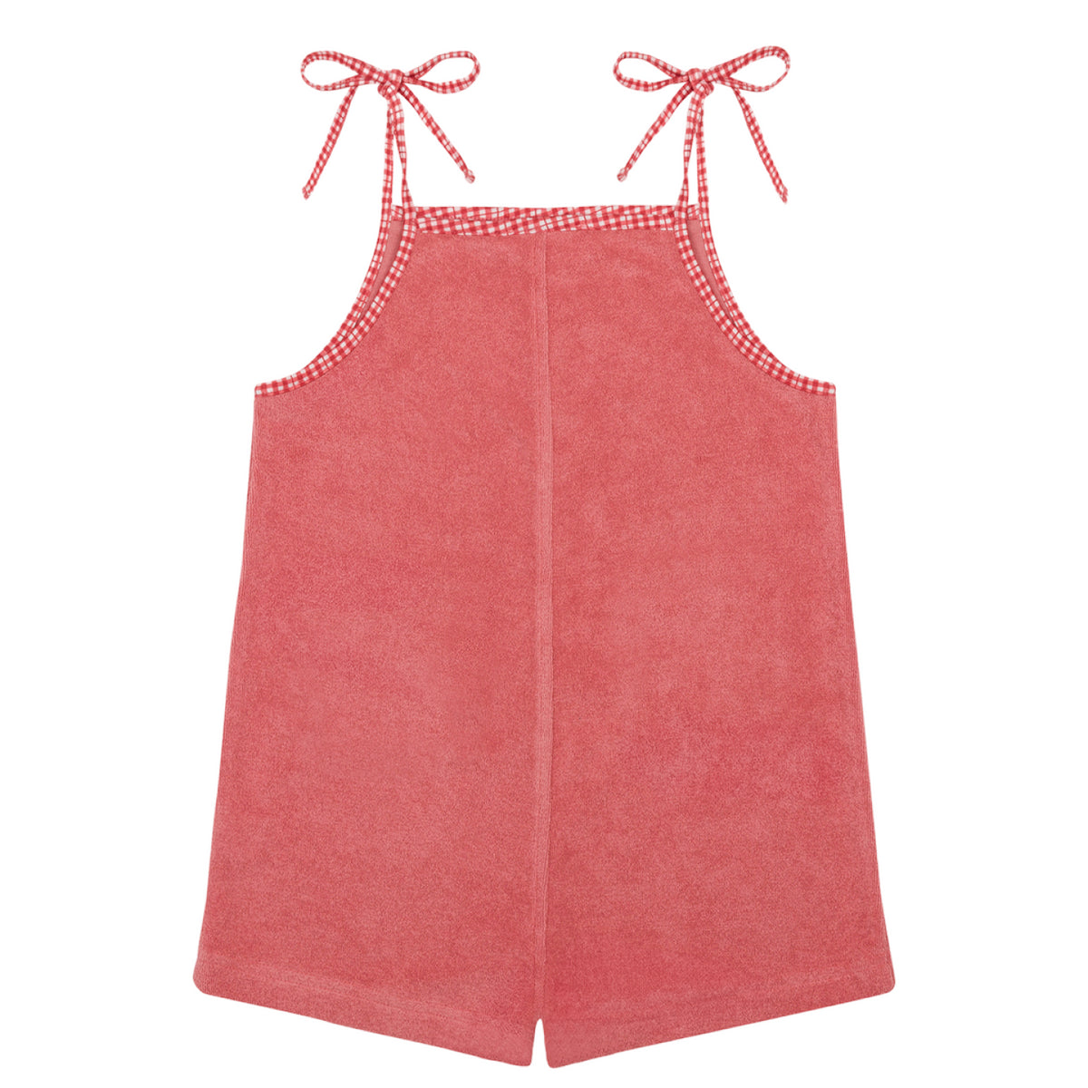 Girl’s Poppy Red French Terry Romper with Tie Straps
