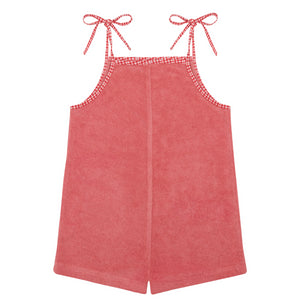 Girl’s Poppy Red French Terry Romper with Tie Straps