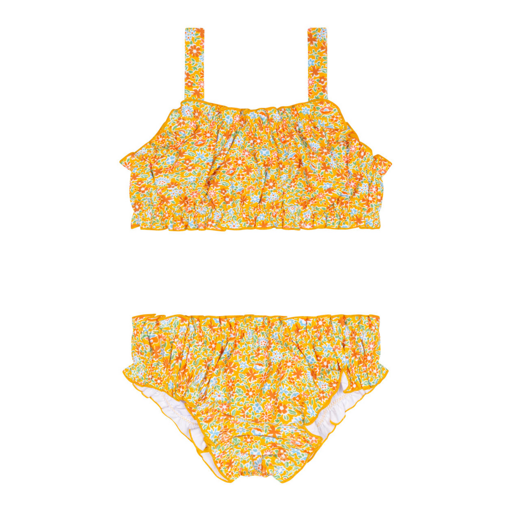 Girls Marigold Floral Ruffle Edge Bikini