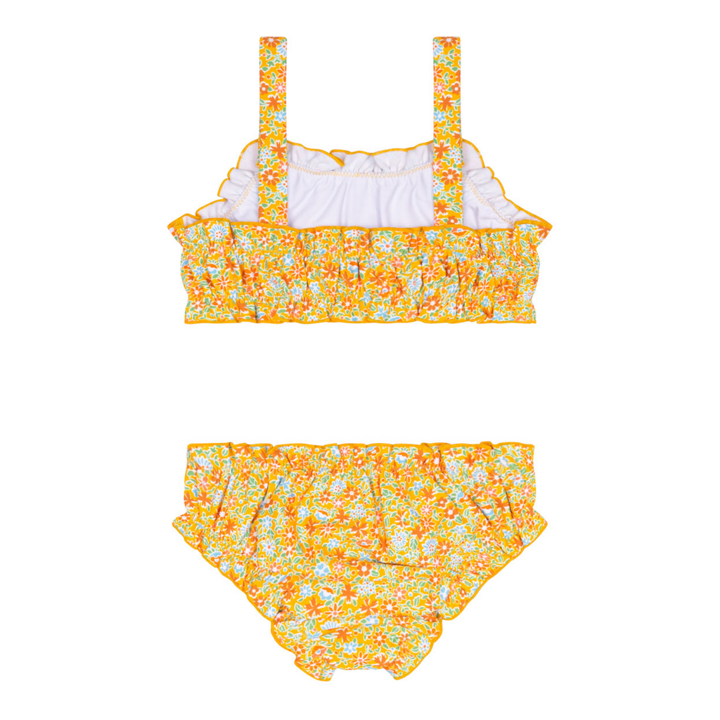 Girls Marigold Floral Ruffle Edge Bikini