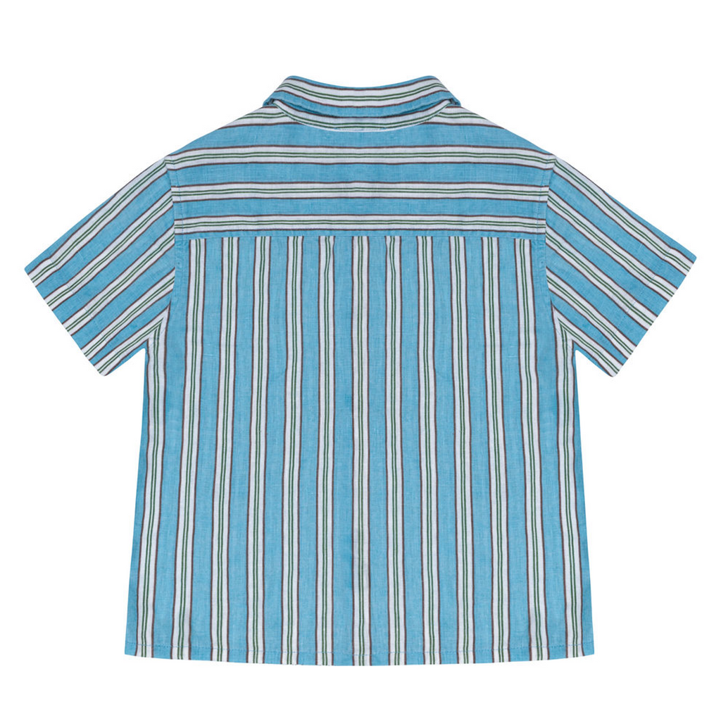 Boys Isla Blue Stripe Linen Button Down Shirt