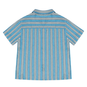 Boys Isla Blue Stripe Linen Button Down Shirt