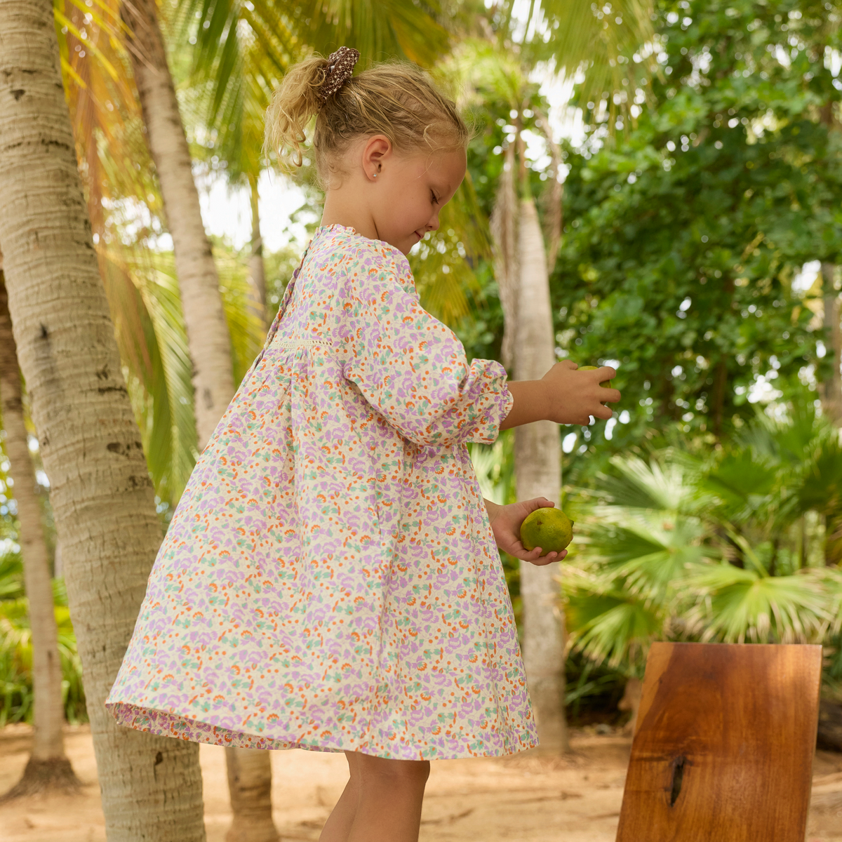 Girls Orchid Floral Long Sleeve Ruffle Dress