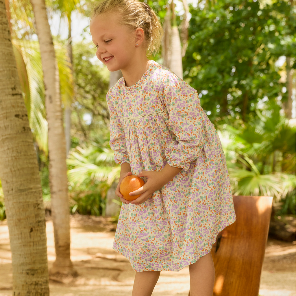 Girls Orchid Floral Long Sleeve Ruffle Dress