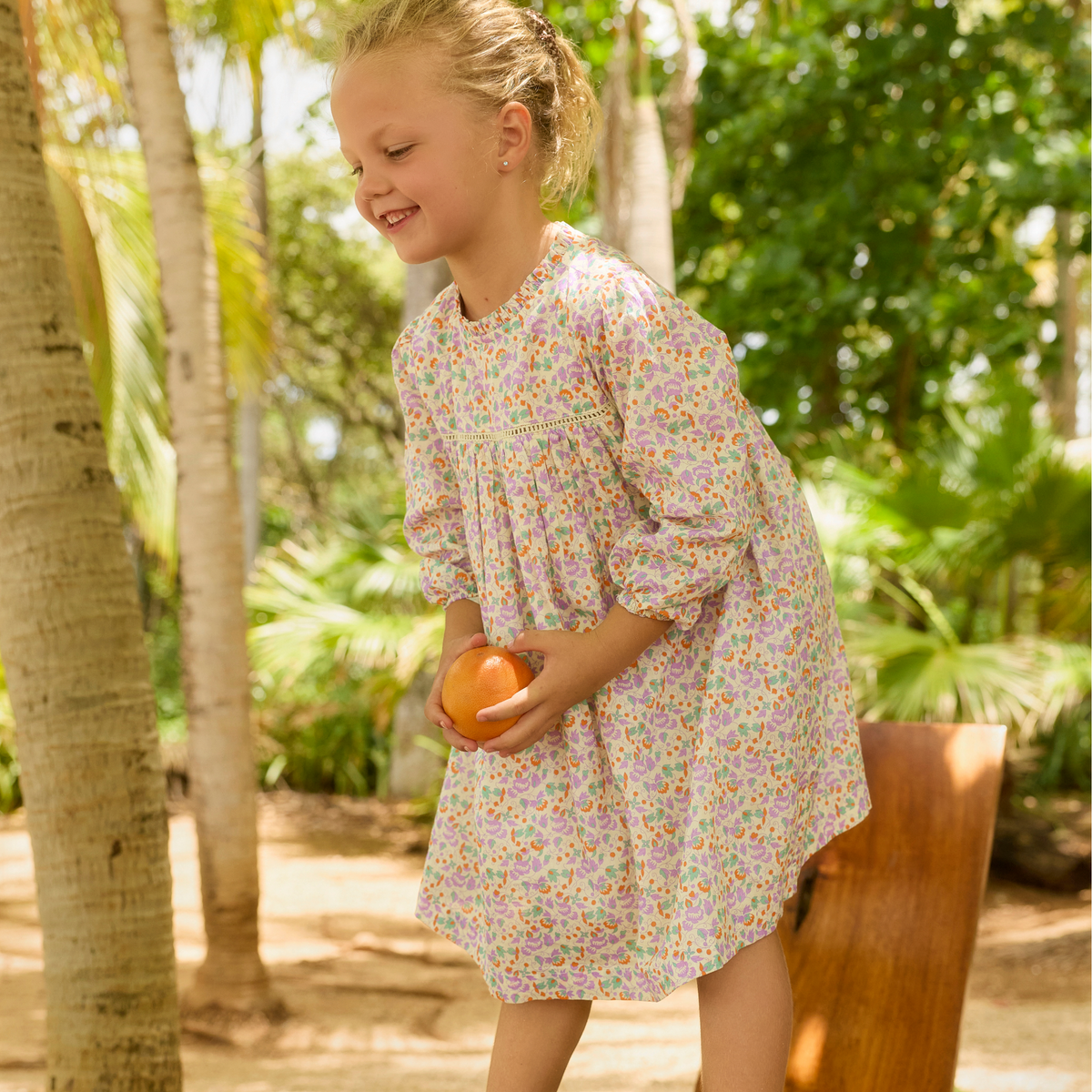 Girls Orchid Floral Long Sleeve Ruffle Dress