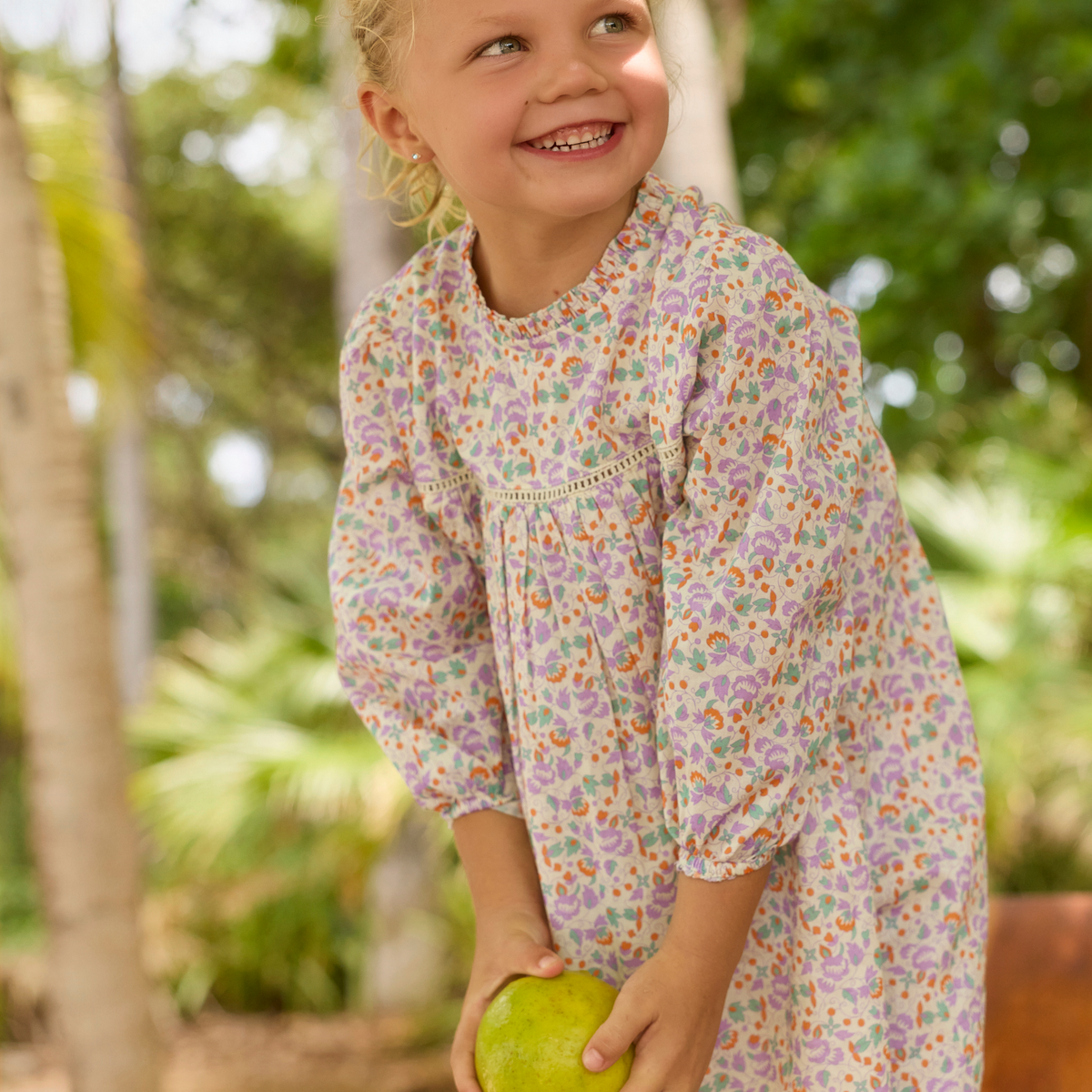 Girls Orchid Floral Long Sleeve Ruffle Dress