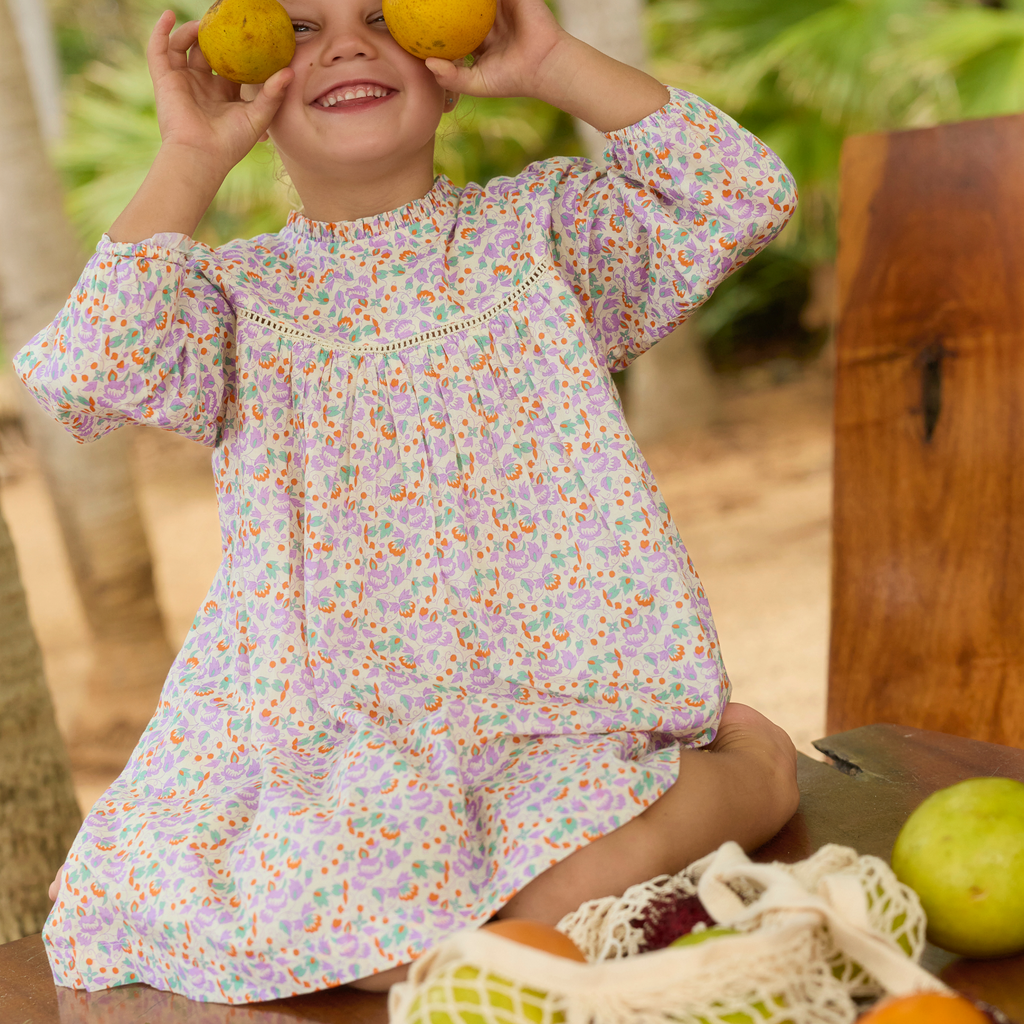 Girls Orchid Floral Long Sleeve Ruffle Dress