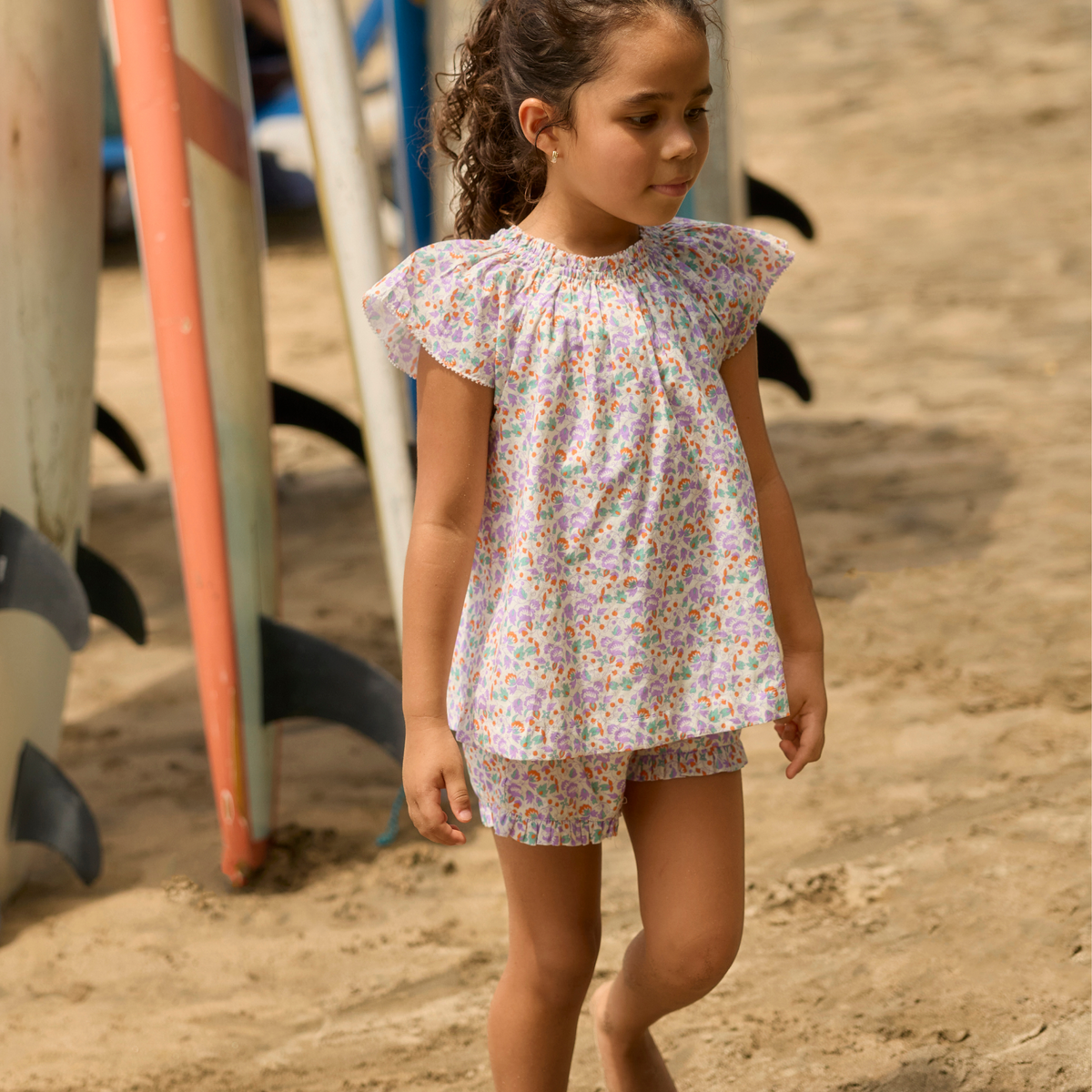 Girls Orchid Floral Flutter Sleeve Tank Set