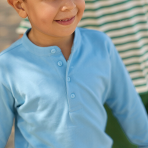 Boys Pura Blue Half Button Shirt with Mandarin Collar