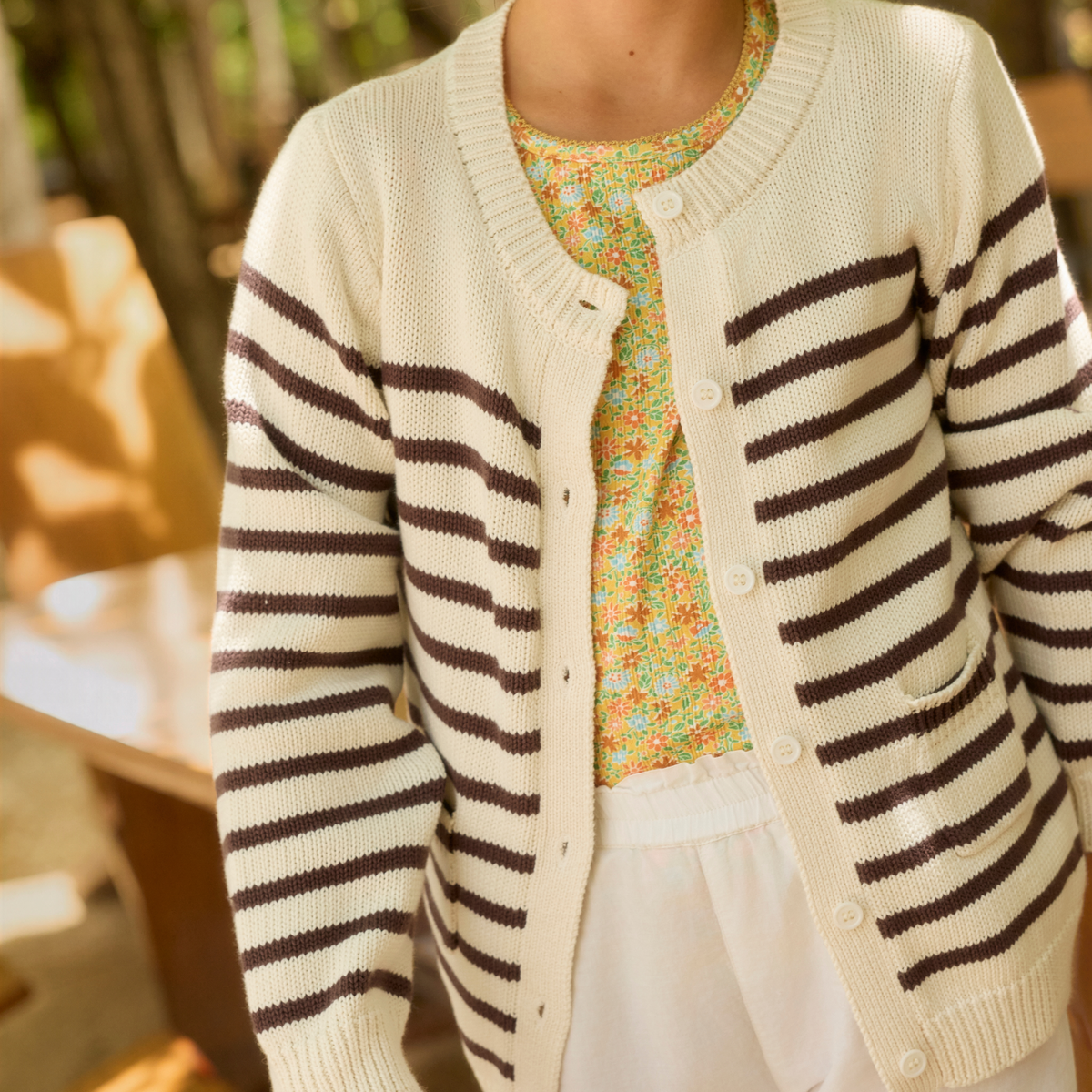 Unisex Cream and Cacao Stripe Knit Cardigan
